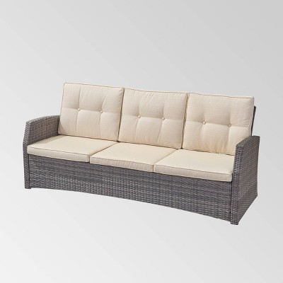 Sanger Wicker Sofa - Gray/Beige - Christopher Knight Home