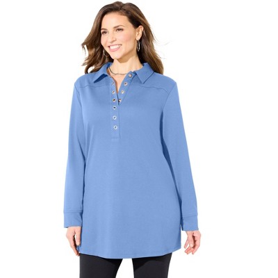 Catherines Women's Plus Size Cloud Knit French Terry Collared Tunic