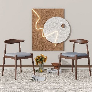 Kumasinova Set of 2 Retro Upholstered Dining Chairs, Ergonomic Arched Backrest Dining Room Chairs, Rubberwood Kitchen Chairs with Plush Cushions - 1 of 4