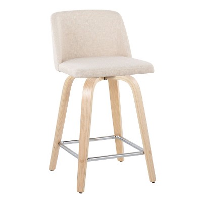 Toriano 24" Cream and Natural Wood Swivel Counter Stool