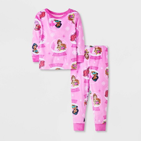 Toddler Girls 2pc Snuggly Soft Disney Princess Snow Globe Pajama Set Pink Target