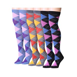 Isadora Paccini Womens 3 Pairs Vibrant Argyle Fusion Colorful Pattern Over The Knee High Socks - 1 of 4