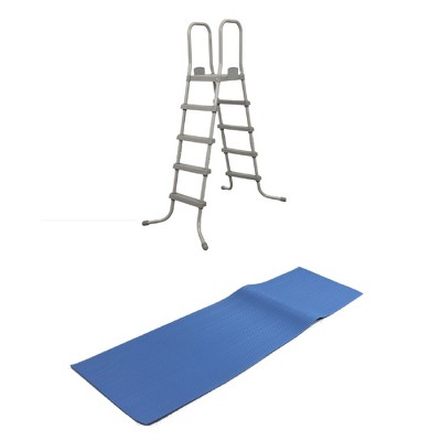 Bestway 52 Inch SteelPool Safety Ladder w/ No Slip No Scratch 9x36-Inch Protective Vinyl Pool Ladder Mat