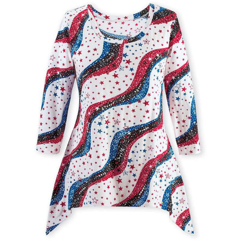 Collections Etc Stars and Stripes 3/4 Sleeve Sequin Sharkbite Top - 4th of July, Patriotic Clothing, 3 of 5