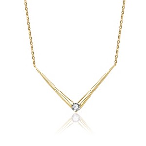 Guili Chic 14K Gold-Plated Emerald CZ Solitaire Chevron Necklace in Green, Blue, Red, or Gold—Elegant, Stylish, and Perfect for Layering. - 1 of 3