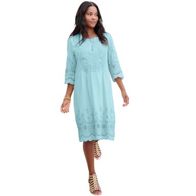 Roaman's Cotton Lace Dress - 18 W, Light Aqua