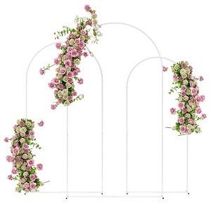 Outsunny Metal Arch Backdrop Stand Set of 3, 7/6.5/6 ft Wedding Arch Frame, Balloon Backdrop Arch Stand Set for Birthday Party - 1 of 4