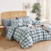 Gingham Cotton Duvet Cover Set, Plaid Buffalo Check, 100 Washed Cotton, 3 Pieces, Greyish Blue White, King Size - 3 of 4