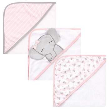 Hudson Baby Infant Girl Cotton Rich Hooded Towels, Cute Elephant, One Size