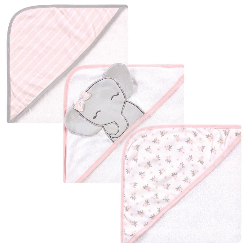 Hudson Baby Infant Girl Cotton Rich Hooded Towels, Cute Elephant, One Size, 1 of 6