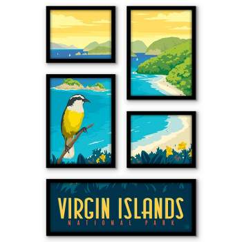 Americanflat Virgin Islands National Park Trunk Bay 5 Piece Grid Wall Art Room Decor Set - Vintage coastal Modern Home Decor Wall Prints