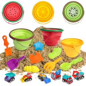 Kids Beach Toys Set | Foldable Soft PP Sand Bucket w/Shovel Rake & Molds | Outdoor Sandbox & Fishing Toys for Toddlers Boys Girls - 1 of 4