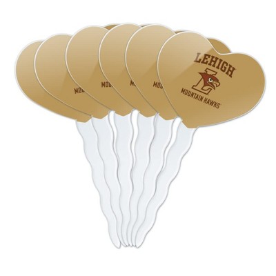 Lehigh University Mountain Hawks Logo Heart Love Cupcake Picks Toppers Decoration Set of 6
