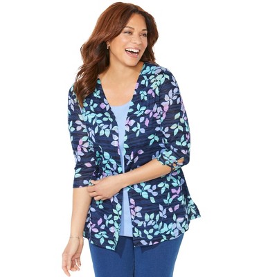 Catherines Women's Plus Size Shadow Stripe Cardigan