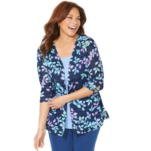 Catherines Women's Plus Size Shadow Stripe Cardigan - 1 of 4