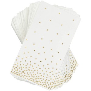 Sparkle and Bash 50 Pack Gold Foil Polka Dot Confetti Disposable Paper Napkins Party Supplies 4 x 8 Inches - 1 of 4