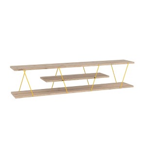 56" Wood Mid Century Modern TV Stand with 4 Open Shelves, Metal Cords, and Entertainment Centre for Living Room - 1 of 4