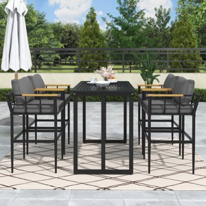 5-Piece Outdoor Dining Set, Patio Bar Sets with Dining Table and High Seat Dining Chairs, Iron Chairs with Foam Cushions–Cuddlewood - 1 of 4