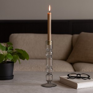 Decorative Bubble Taper Candle Holder for Home Decor - Contemporary Smoked Glass Candlestick Holder for Table Centerpieces - 1 of 4