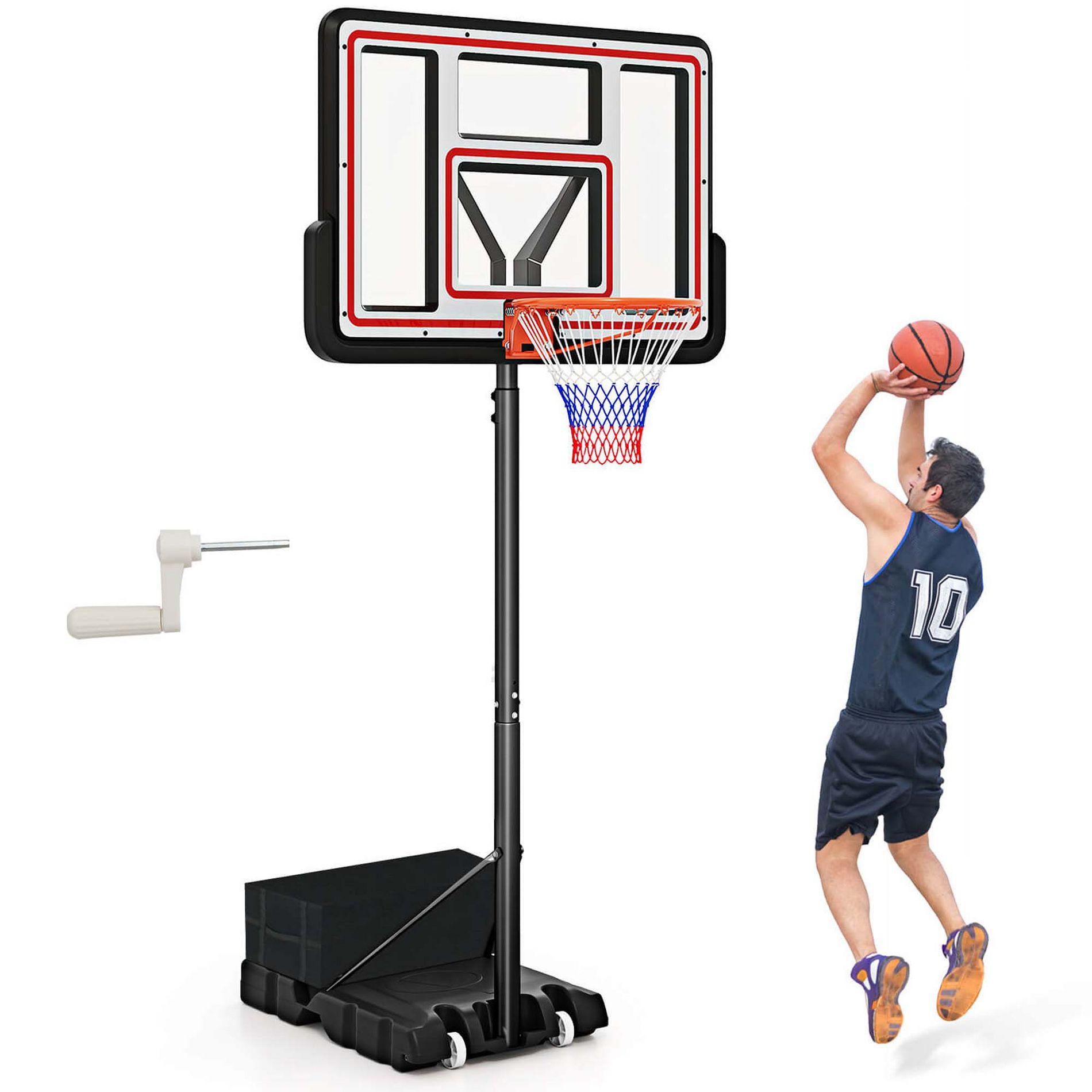 Costway 7.4-10 FT Basketball Hoop Outdoor System with 44 Inch Shatterproof PC Backboard