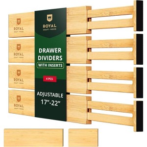 Adjustable Bamboo Drawer Dividers Organizers (17 - 22") - 4-Pack Expandable Drawer Organization Separators for Kitchen & More - Royal Craft Wood - 1 of 4