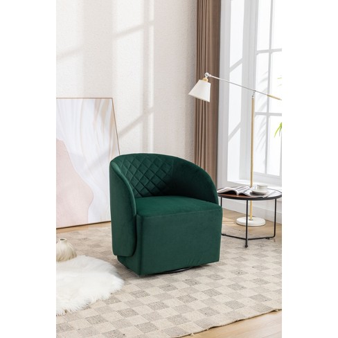 Doris 360 Swivel 21.06 Seat Width Soft Touch Modern Green Velvet Upholstered Accent Armrest Barrel Chairs And Diamond Lattice Back Maison Boucle