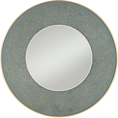 Possini Euro Design Beldon Gold Leaf 31 1/2" Round Chevron Etched Wall Mirror