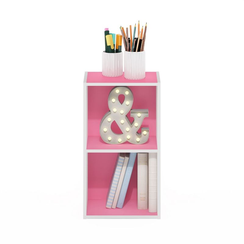 Furinno Pasir 2-Tier Open Shelf Bookcase, Pink/White, 1 of 5