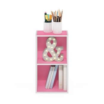 Furinno Pasir 2-Tier Open Shelf Bookcase, Pink/White