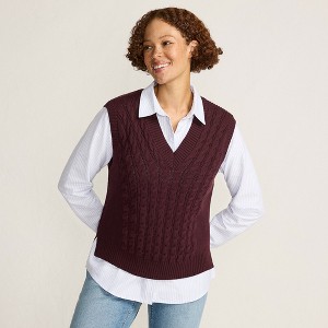Lands' End Women's Drifter Modern Cable V Neck Vest Sweater - 1 of 4