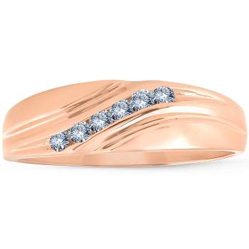 Pompeii3 Mens Rose Gold 1/4 Ct Diamond Wedding Band High Polished Ring