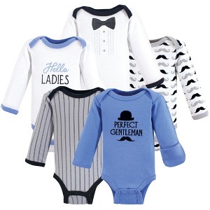 Hudson Baby Infant Boy Cotton Preemie Long-Sleeve Bodysuits 5pk, Perfect Gentleman, Preemie - 1 of 1