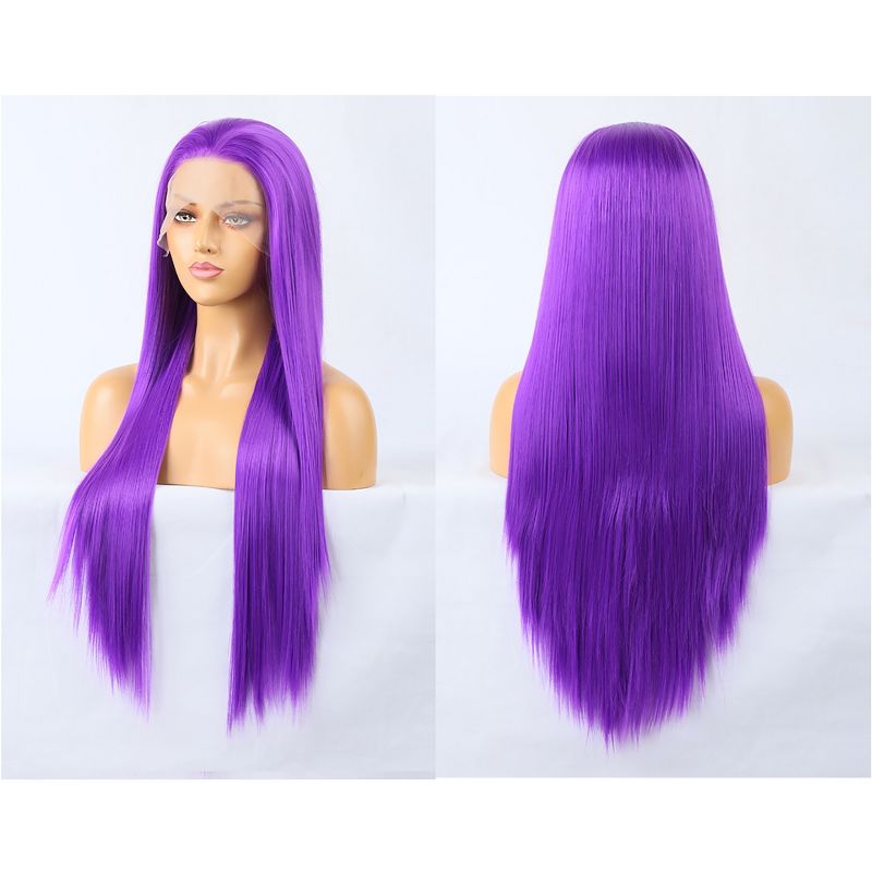 Unique Bargains Long Straight Hair Lace Front Wigs Women's with Wig Cap 24" Bright Purple 1PC, 3 of 7