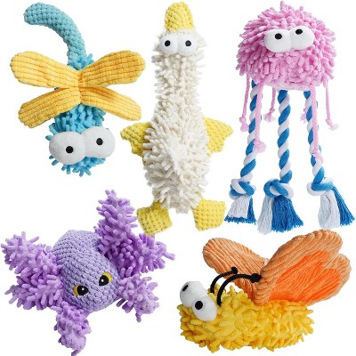 Nocciola 5 PCS Easter Pastel Colors Fuzzy Plush Toys, Colorful Summer Toy, Squeaky Crinkle Cute Dog Toys, Durable Stuffed Toys for All Breeds