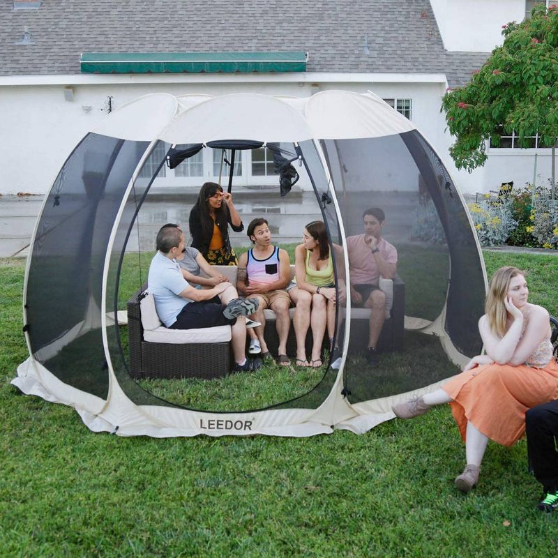 Leedor Outdoor Pop Up Portable Screen Tent with Mesh Netting Fiberglass Gazebo Gray, 3 of 9