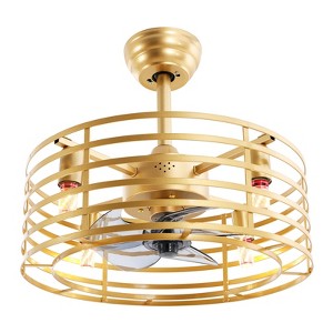 YIYIBYUS 20In Indoor Modern Enclosed Semi Flush Mount Metal Caged Ceiling Fan - 1 of 4