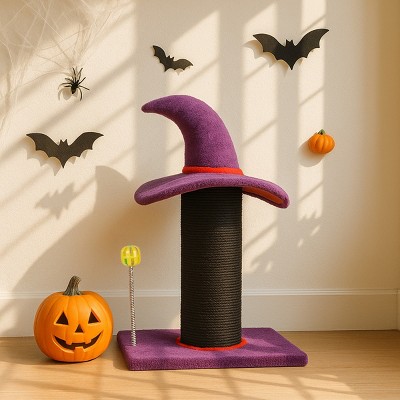 FURNIinspire Pet Tower Halloween Cat Tree Wizard Hat Cat Scratching Post, Cute Cat Toys Kitten Pet Furniture Indoor, Purple, 15.8"*11.8"*23.6"