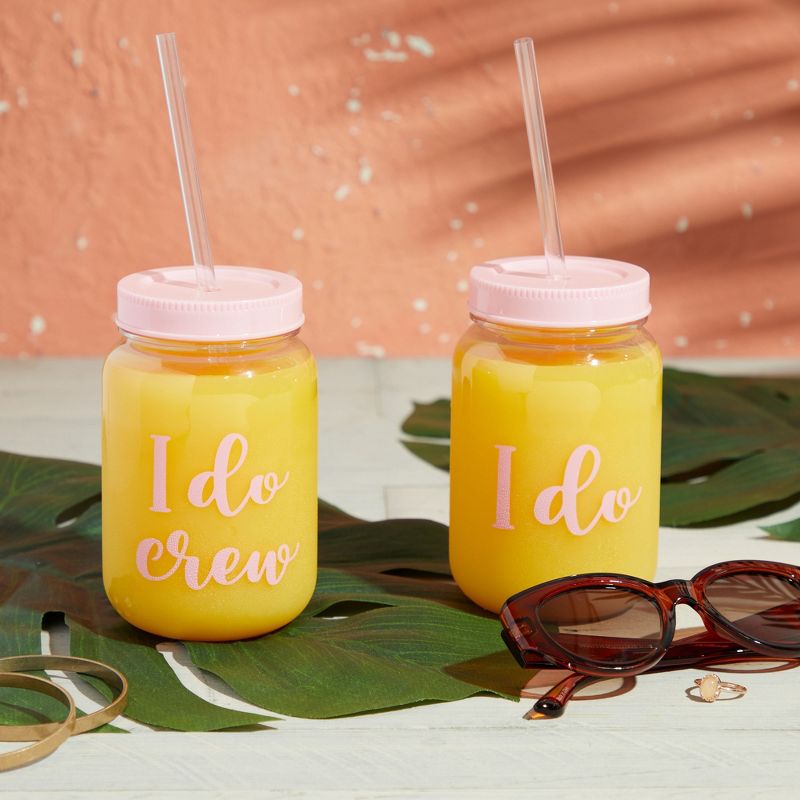 Blue Panda 12 Pack "I Do Crew" Bachelorette Party Cups with Lids, Pink Bridal Shower Mason Jar Gifts (18 oz), 2 of 9