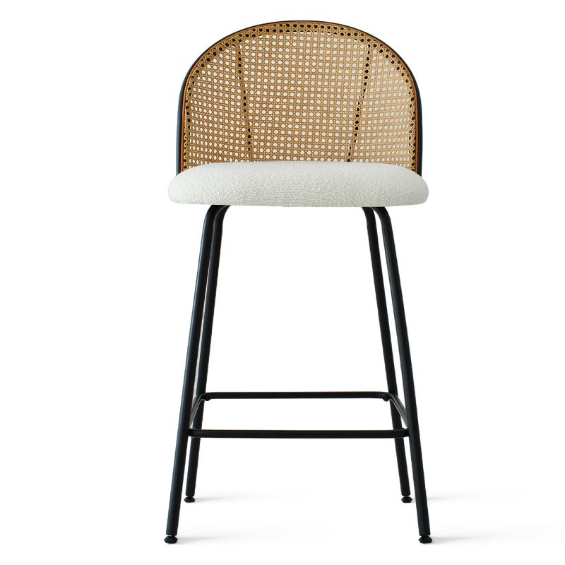 Jules Set of 2 Mesh Rattan Backrest Counter Stools with Back, Armless Upholstered Bouclé Fabric And Black Metal Base-The Pop Maison, 3 of 10