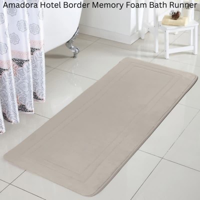 Gray Memory Foam Bath Runner with Hotel Border, 24 x 60 Inches