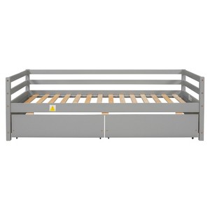 VYNXARIA Twin Size Gray Sleeper Sofa with 2 Storage Drawers and Guardrails - 1 of 4