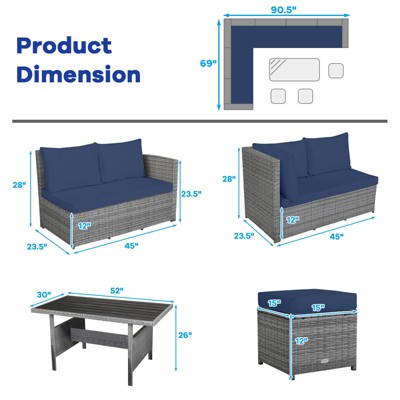 Navy Cushioned 7-Piece Outdoor Wicker Conversation Set