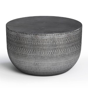 Jean Metal Coffee Table Antique Silver - WyndenHall: Hammered Texture, No Assembly Required - 1 of 4