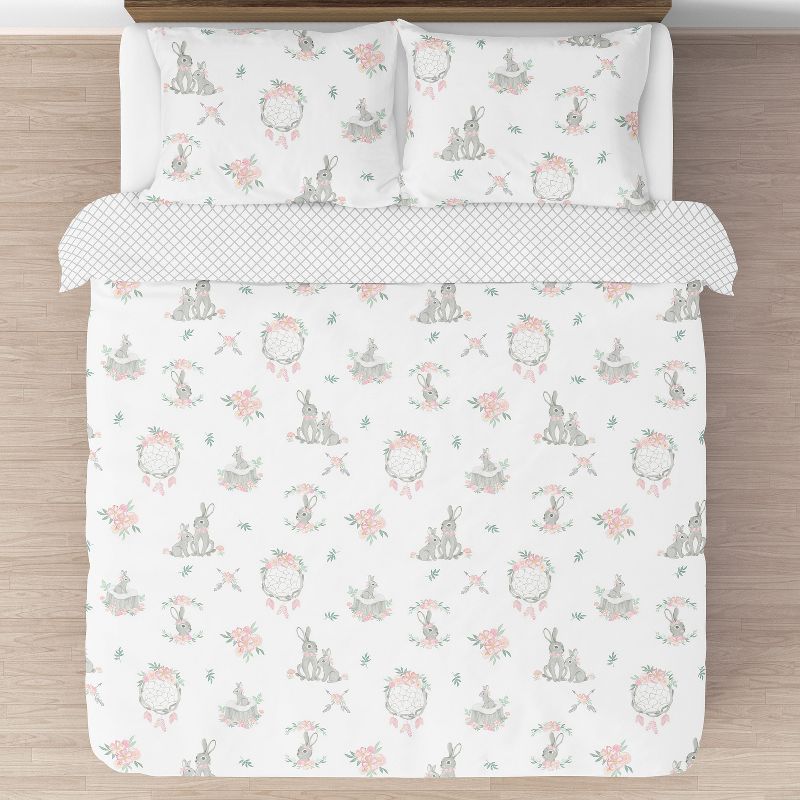 Sweet Jojo Designs Full/Queen Comforter Bedding Set Bunny Floral Pink Grey and White 3pc, 4 of 8