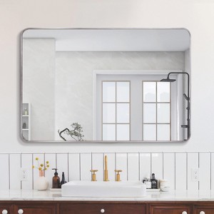 Silver Metal Framed Rectangular Bathroom Wall Mirror - Stylish & Durable - 1 of 4