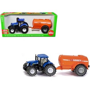 New Holland T7070 Tractor Blue with Abbey Single Axle Vacuum Tanker Orange 1/50 Diecast Model by Siku - 1 of 3