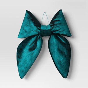 12" Christmas Velvet Bow Decor Teal - Wondershop™ - 1 of 3