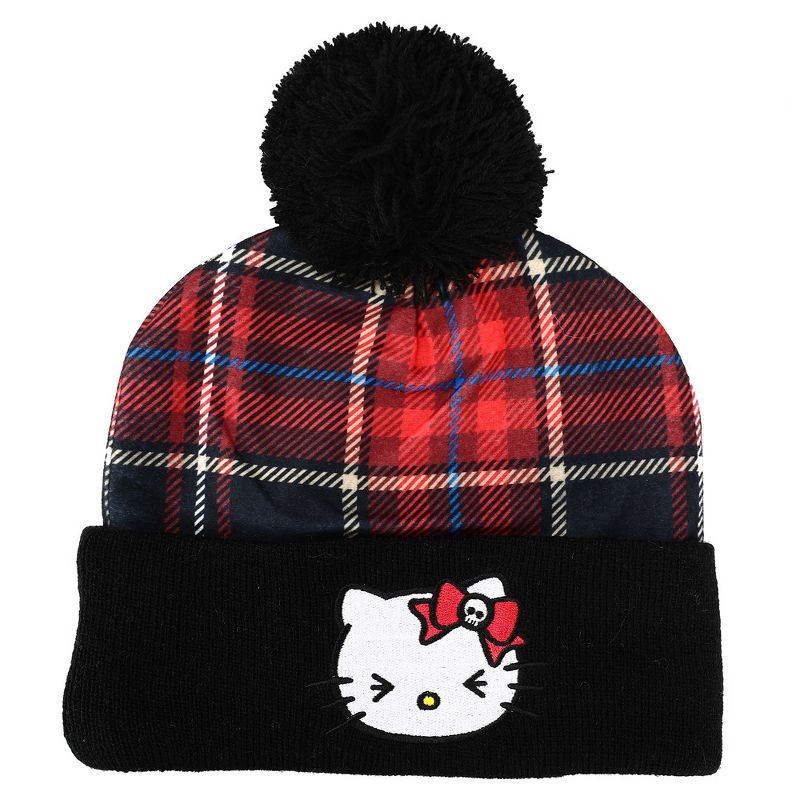 Hello Kitty Punk Magic Jacquard Plaid Crown Embroidered Cuffed knitted Beanie Hat for Girls, 1 of 3