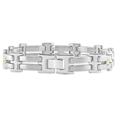 Pompeii3 Men's Polished Steel Dark Gold Two Tone Flexible 7.5mm Link  8 " Bracelet