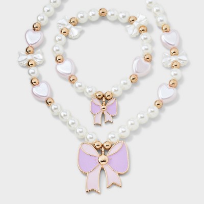 Baby Beaded Bow Necklace & Bracelet Set - Cat & Jack™ Ivory: Snap Closure, Acrylic Material, 16" Length, 2 Pieces